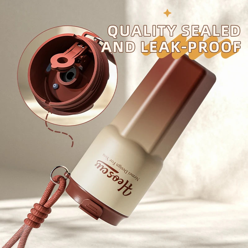 Stainless Steel Thermos Bottles with Straw Lid Outdoor Portable Milk Coffee Cups Leak-Proof Insulated Coffee Mug with Extractor