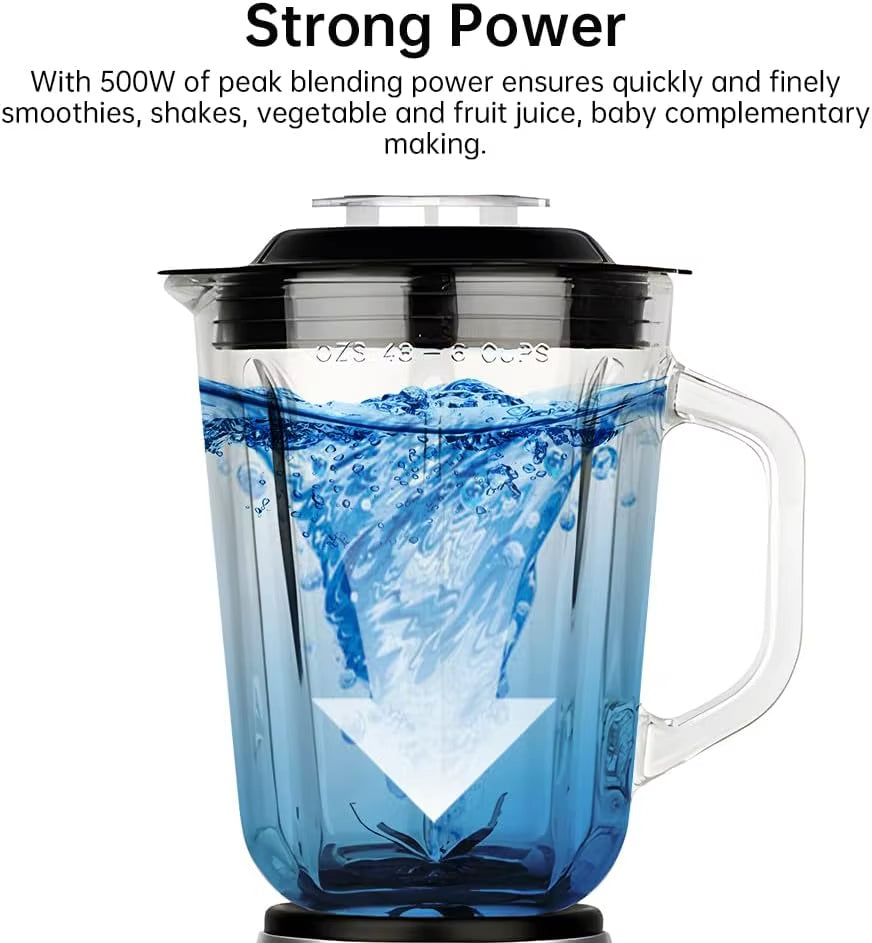 Personal Size Smoothie Blender with Cup for Kitchen 500W Stainless Steel Small Blender 2 Speed Adjustable with 48Oz Glass Jar Do