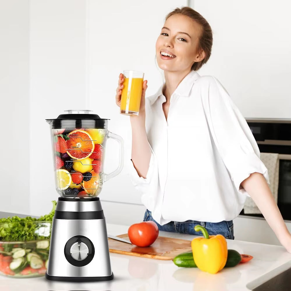 Personal Size Smoothie Blender with Cup for Kitchen 500W Stainless Steel Small Blender 2 Speed Adjustable with 48Oz Glass Jar Do