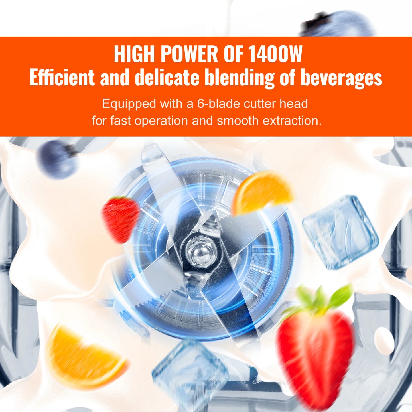 2L Smoothie Blender Professional Countertop Fruit Food Processor Mixer Maker with Stainless Steel for Home Kitchen Bar