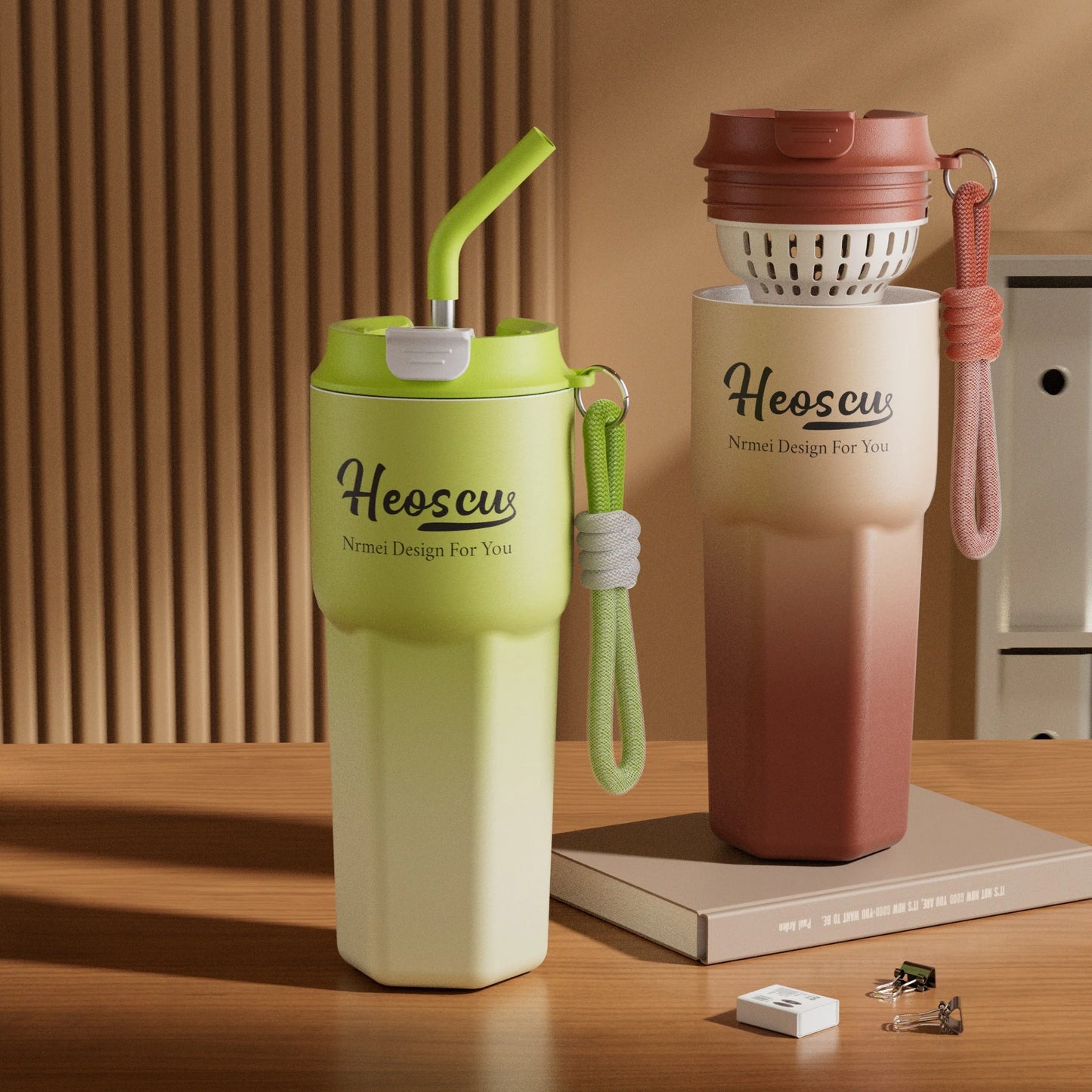 Stainless Steel Thermos Bottles with Straw Lid Outdoor Portable Milk Coffee Cups Leak-Proof Insulated Coffee Mug with Extractor