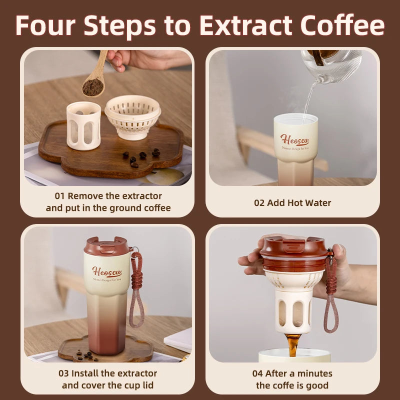 Stainless Steel Thermos Bottles with Straw Lid Outdoor Portable Milk Coffee Cups Leak-Proof Insulated Coffee Mug with Extractor