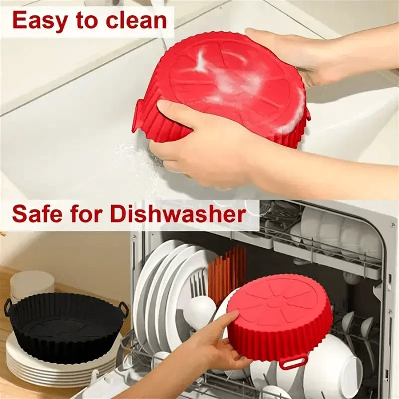 1/2 Pack Silicone Air Fryer Liner Pot Non-Stick Silicone Basket Bowl Reusable Baking Tray Kitchen Items Baking Pan
