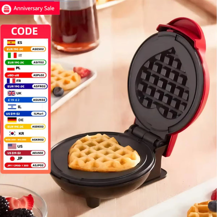 Multi Functional Mini Heart-Shaped Waffle Maker, Double-Sided Heated Breakfast Toaster, Portable Baking Machine
