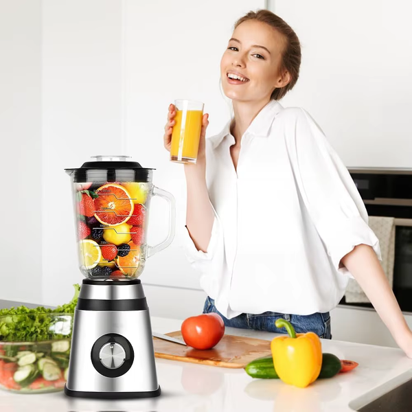 Personal Size Smoothie Blender with Cup for Kitchen 500W Stainless Steel Small Blender 2 Speed Adjustable with 48Oz Glass Jar Do