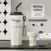Stainless Steel Thermos Bottles with Straw Lid Outdoor Portable Milk Coffee Cups Leak-Proof Insulated Coffee Mug with Extractor