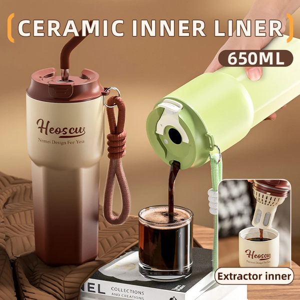 Stainless Steel Thermos Bottles with Straw Lid Outdoor Portable Milk Coffee Cups Leak-Proof Insulated Coffee Mug with Extractor