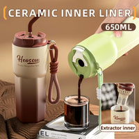 Stainless Steel Thermos Bottles with Straw Lid Outdoor Portable Milk Coffee Cups Leak-Proof Insulated Coffee Mug with Extractor