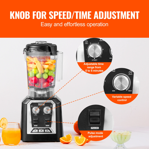 2L Smoothie Blender Professional Countertop Fruit Food Processor Mixer Maker with Stainless Steel for Home Kitchen Bar
