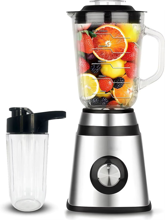 Personal Size Smoothie Blender with Cup for Kitchen 500W Stainless Steel Small Blender 2 Speed Adjustable with 48Oz Glass Jar Do